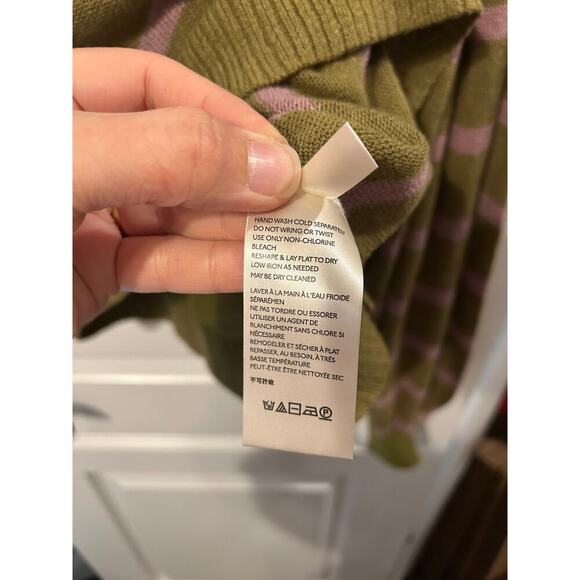 Free People Olive and Pink Striped Long Sleeve Pullover Stretchy Soft Boho - Picture 7 of 8